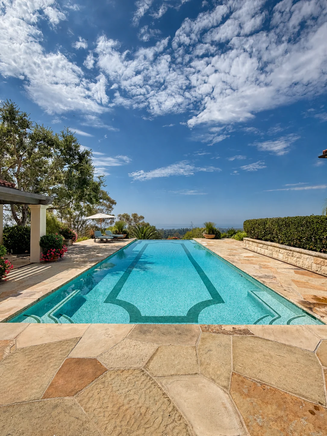 Clean pool overlooking the Santa Barbara coastline
